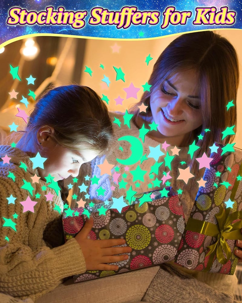 Oomloid 201 Pcs Glow in The Dark Stars Stickers for Ceiling, Toddler Wall Room Decor Gifts, Luminous 3D Glowing Stars Stocking Stuffers for Kids Boys Girls - Multi - Image 5